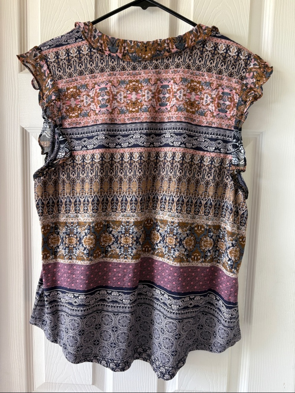 Lucky Brand Multicolor Printed Ruffle Sleeve V-Neck Blouse - Picture 6 of 6
